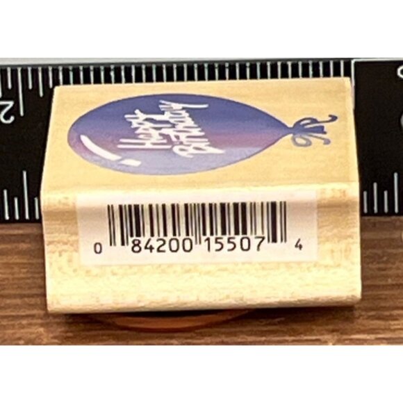 Happy Birthday Balloon Wood Mounted Rubber Stamp By All Night Media 550E06 - Picture 3 of 4